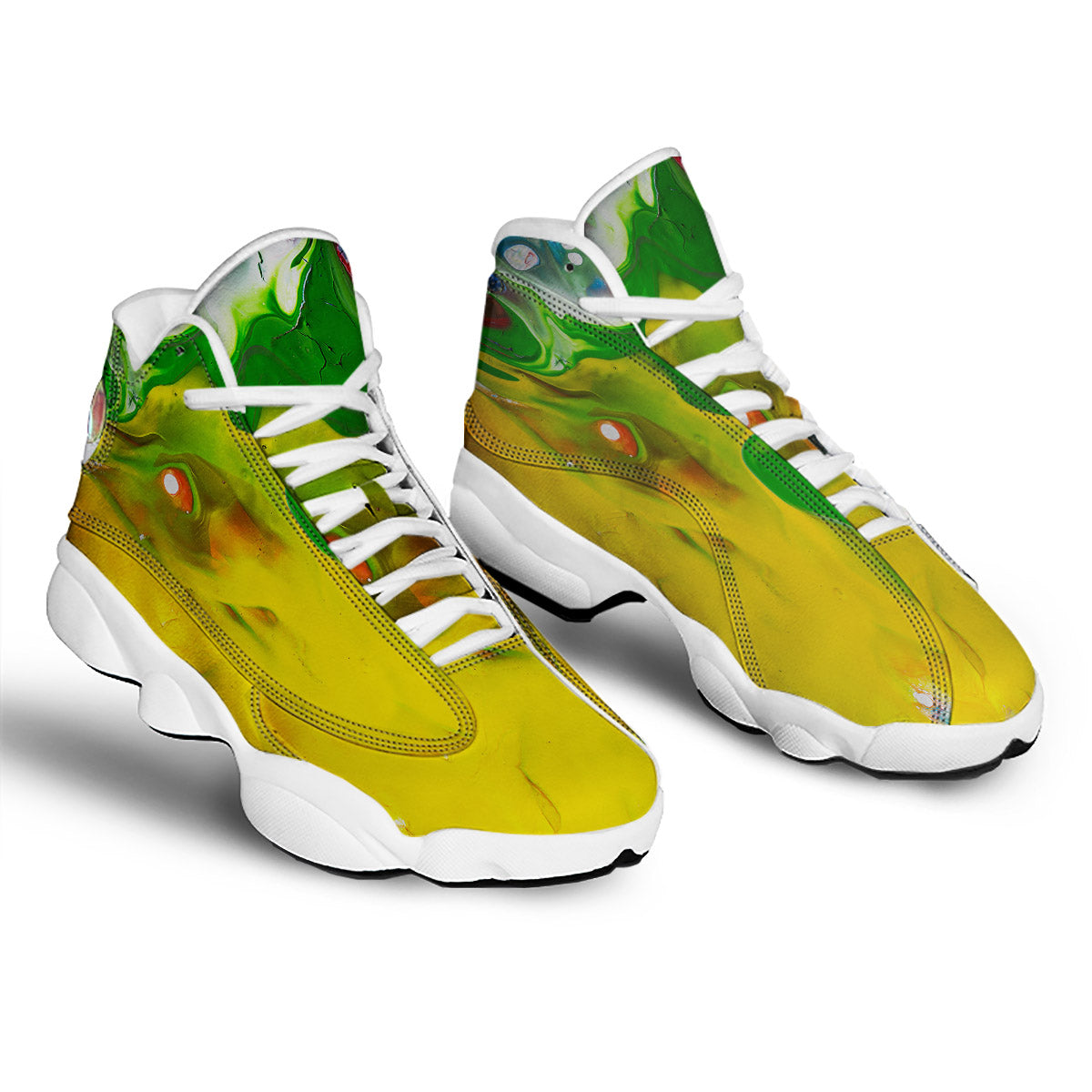 Acid Melt Yellow And Green Print White Basketball Shoes-grizzshop