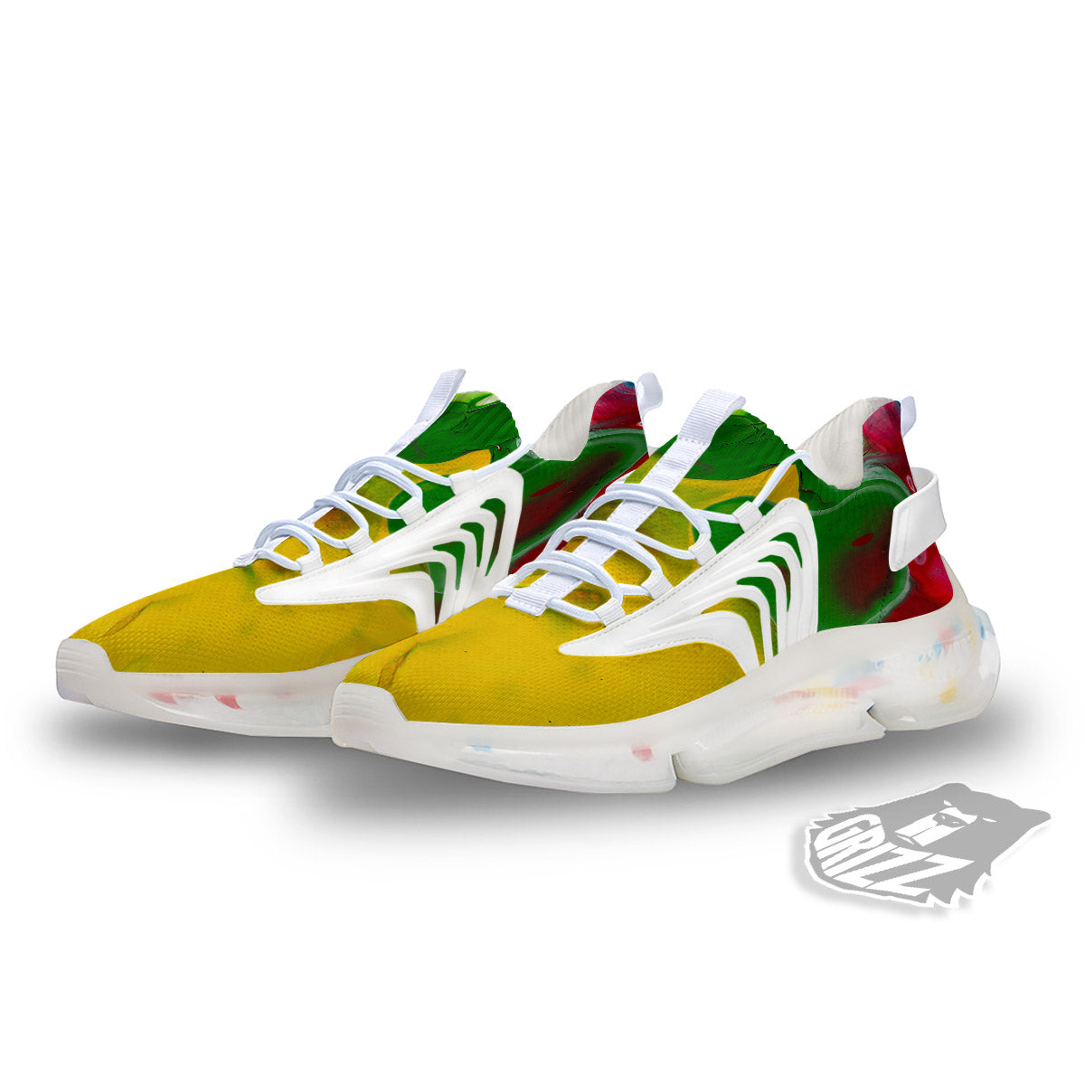 Acid Melt Yellow And Green Print White Gym Shoes-grizzshop