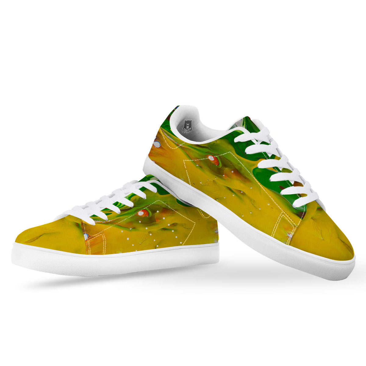 Acid Melt Yellow And Green Print White Low Top Sneakers-grizzshop