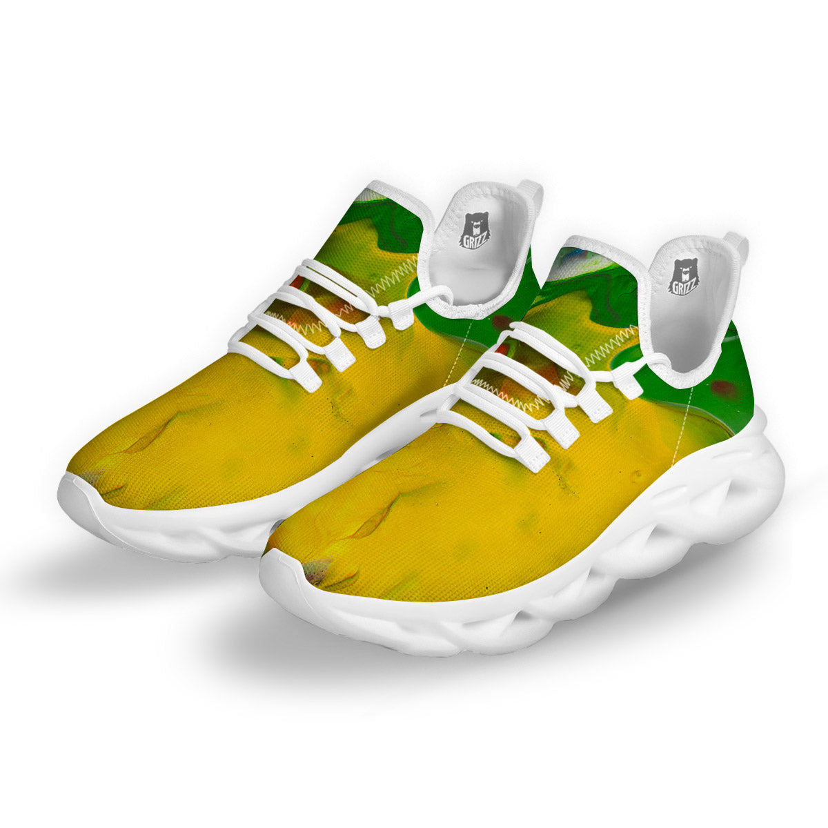Acid Melt Yellow And Green Print White Running Shoes-grizzshop
