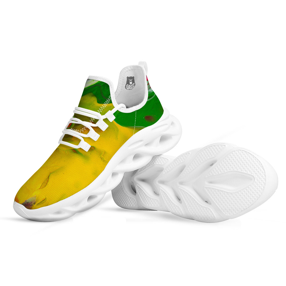 Acid Melt Yellow And Green Print White Running Shoes-grizzshop