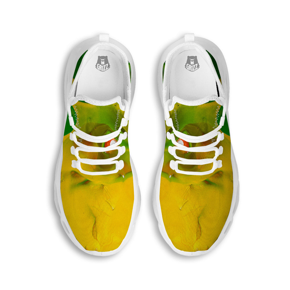 Acid Melt Yellow And Green Print White Running Shoes-grizzshop