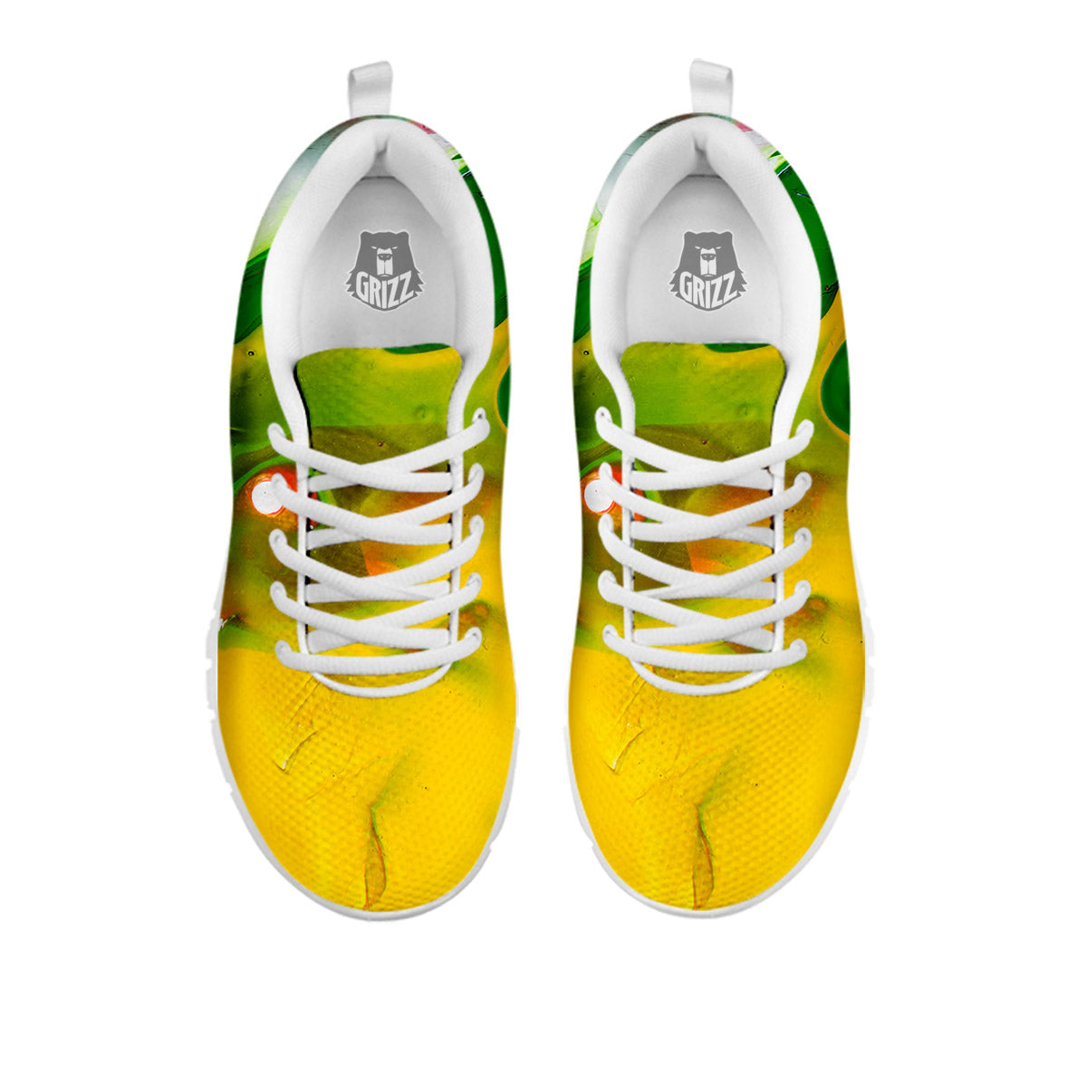 Acid Melt Yellow And Green Print White Sneaker-grizzshop