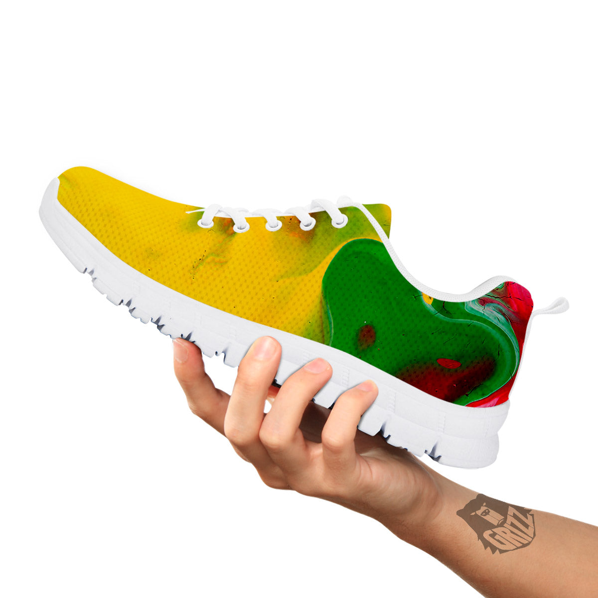 Acid Melt Yellow And Green Print White Sneaker-grizzshop