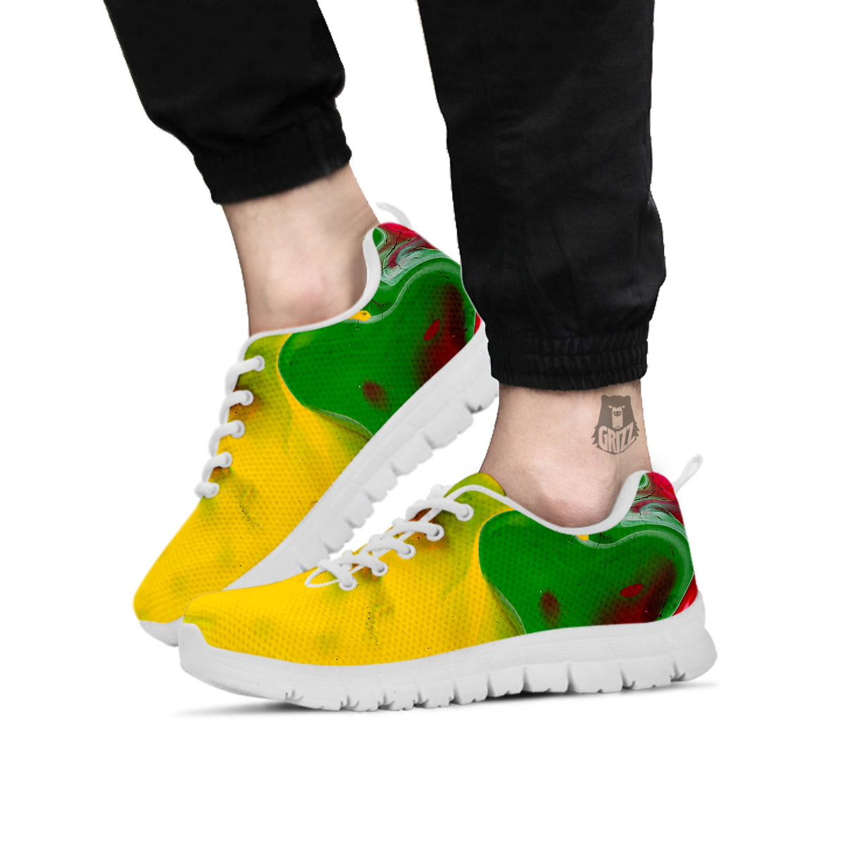 Acid Melt Yellow And Green Print White Sneaker-grizzshop
