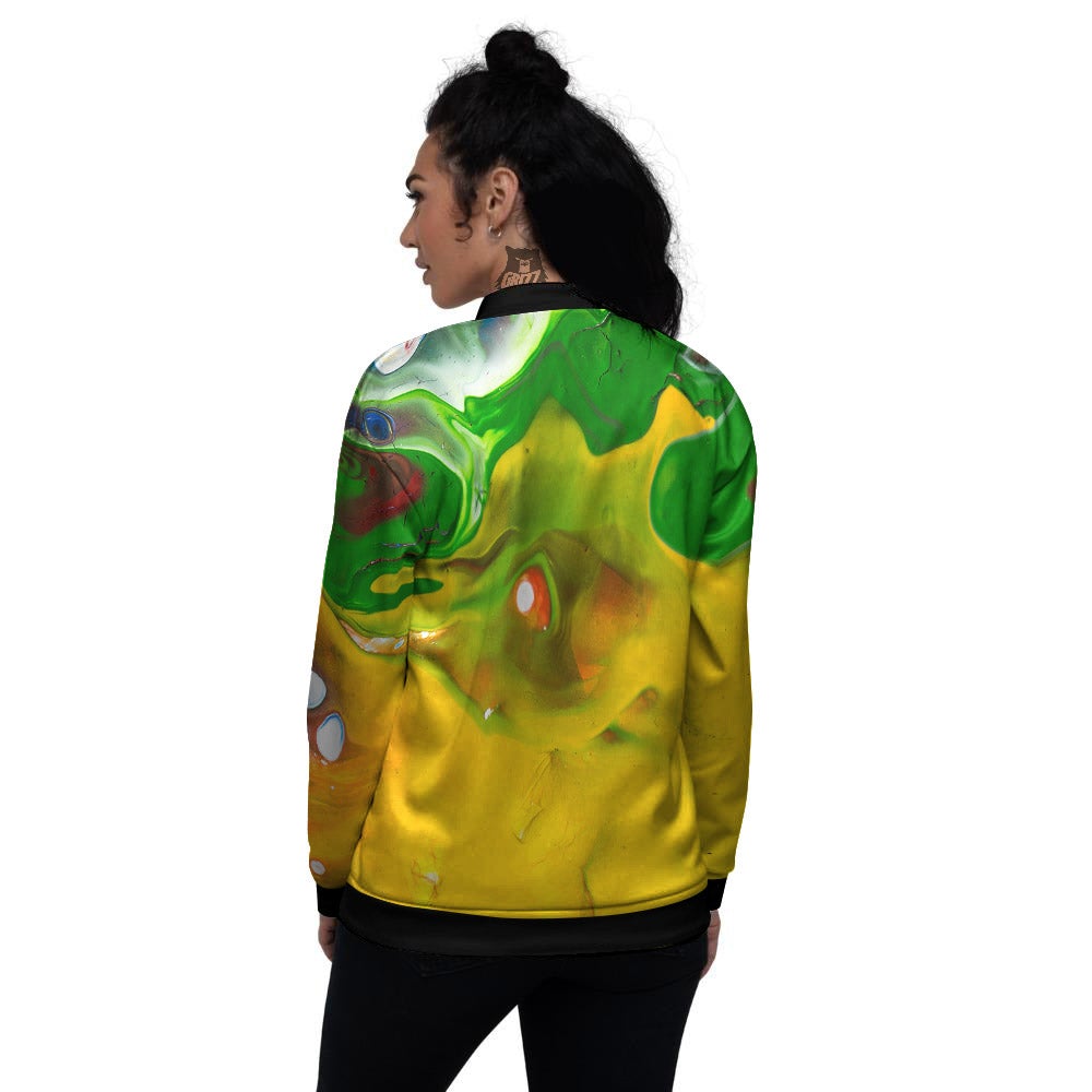 Acid Melt Yellow And Green Print Women's Bomber Jacket-grizzshop