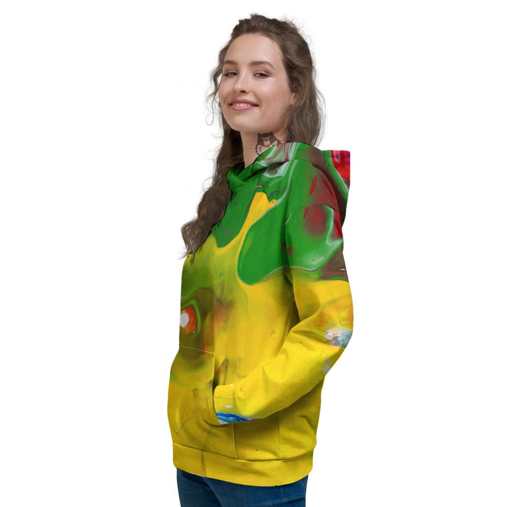 Acid Melt Yellow And Green Print Women's Hoodie-grizzshop