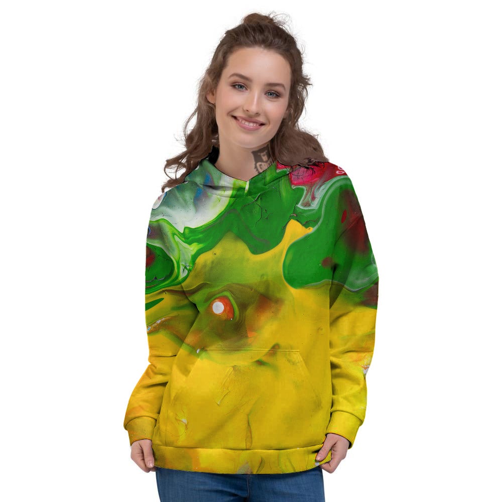 Acid Melt Yellow And Green Print Women's Hoodie-grizzshop