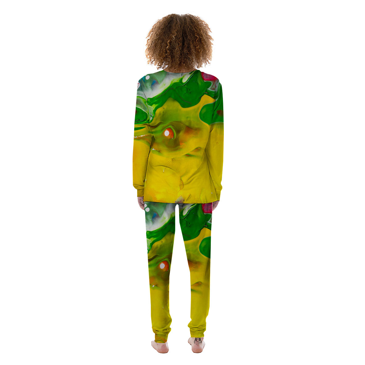 Acid Melt Yellow And Green Print Women's Pajamas-grizzshop