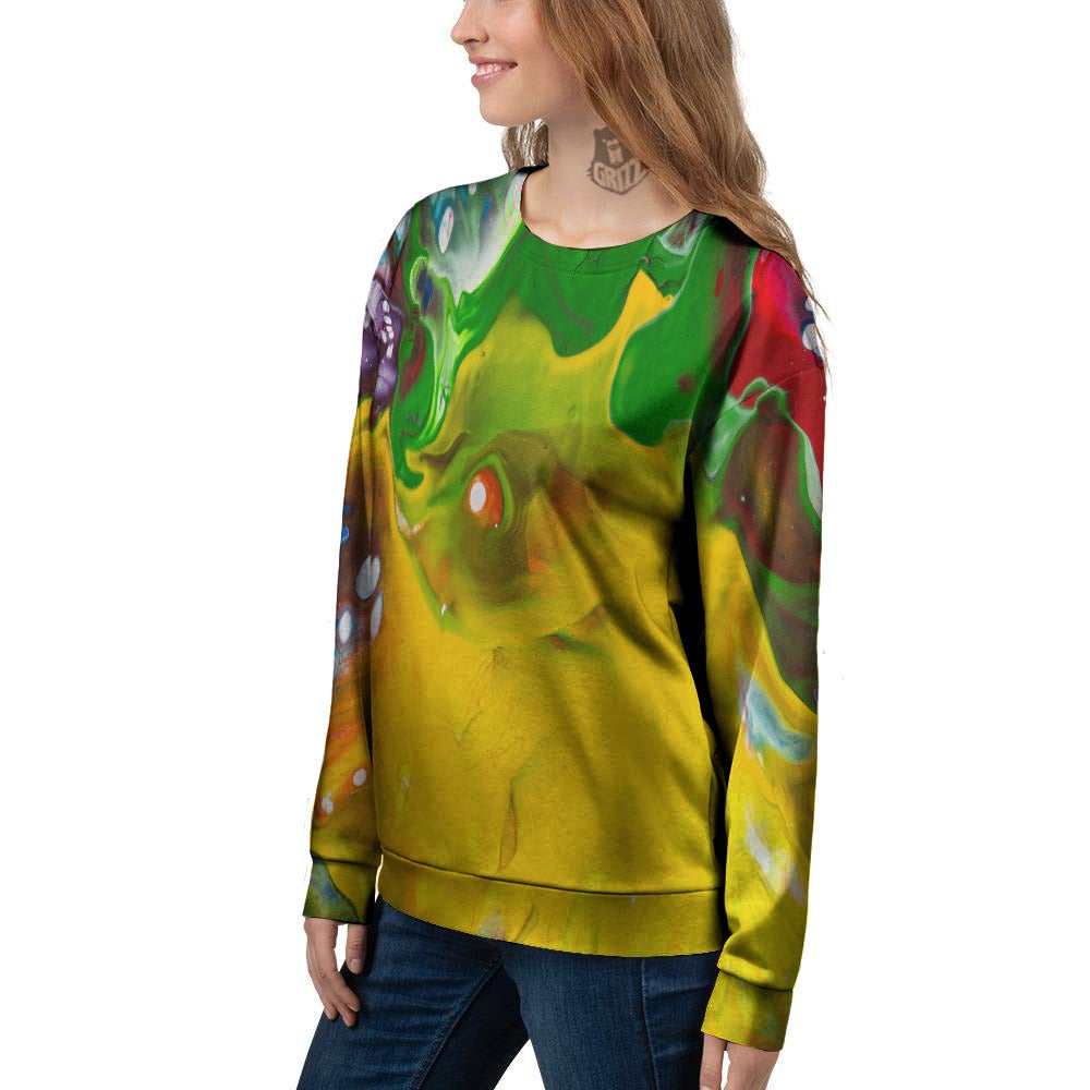 Acid Melt Yellow And Green Print Women's Sweatshirt-grizzshop