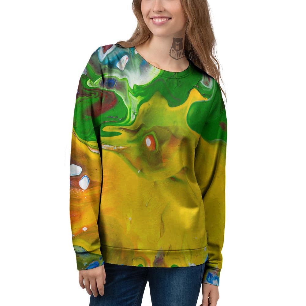 Acid Melt Yellow And Green Print Women's Sweatshirt-grizzshop