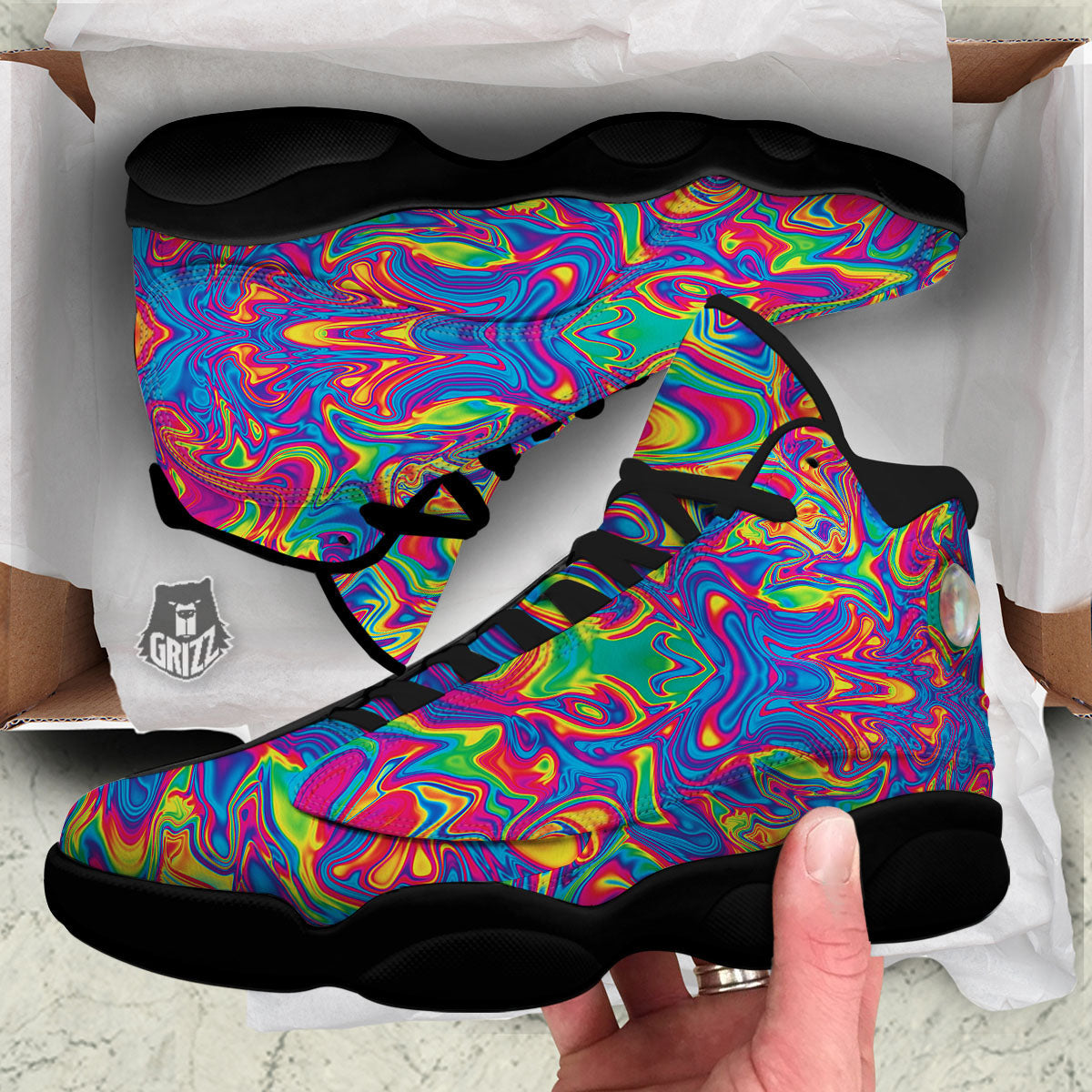 Acid Psychedelic Print Pattern Black Basketball Shoes-grizzshop
