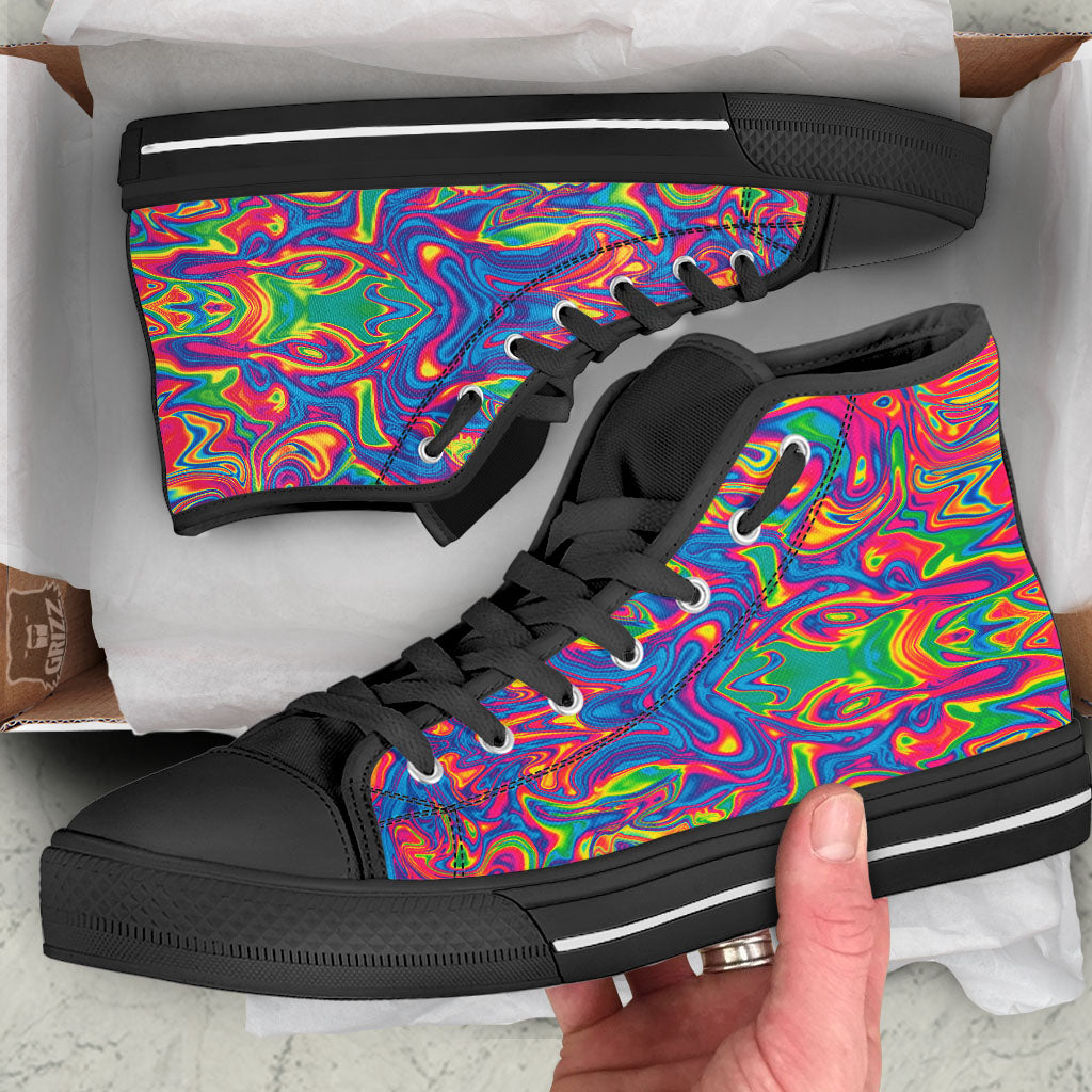 Acid Psychedelic Print Pattern Black High Top Shoes-grizzshop