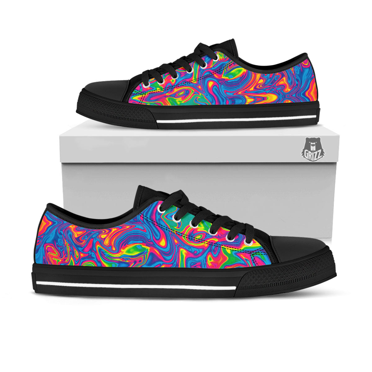 Acid Psychedelic Print Pattern Black Low Top Shoes-grizzshop