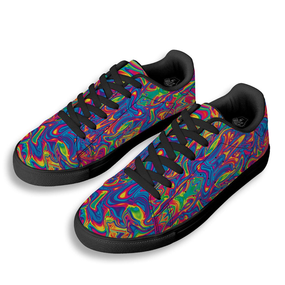 Acid Psychedelic Print Pattern Black Low Top Sneakers-grizzshop