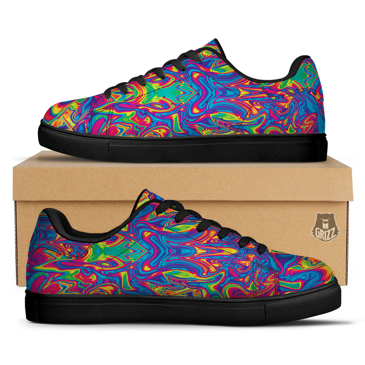 Acid Psychedelic Print Pattern Black Low Top Sneakers-grizzshop