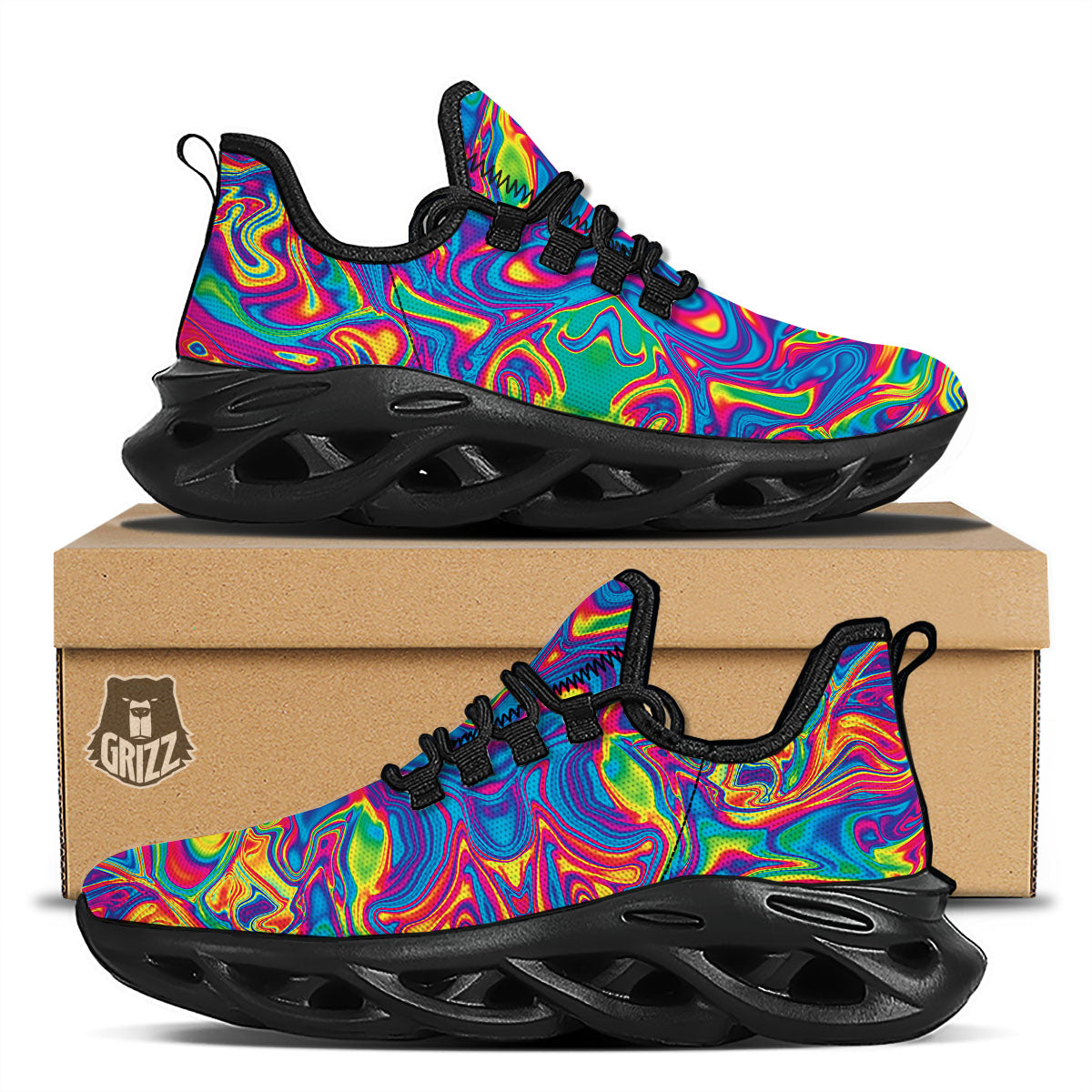 Acid Psychedelic Print Pattern Black Running Shoes-grizzshop