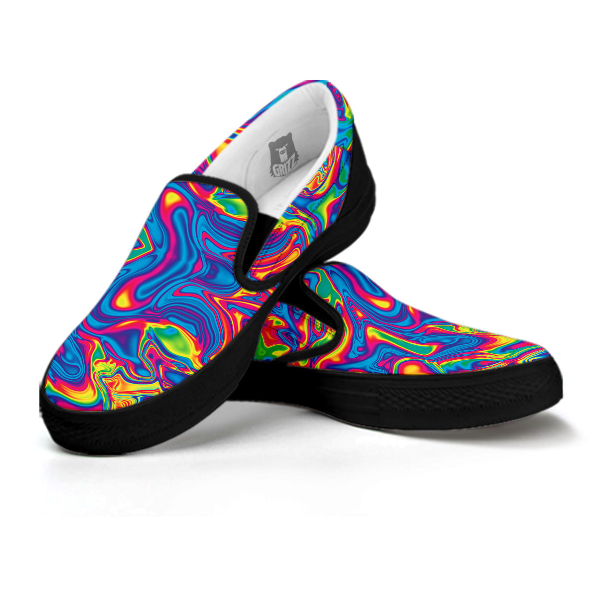 Acid Psychedelic Print Pattern Black Slip On Shoes-grizzshop