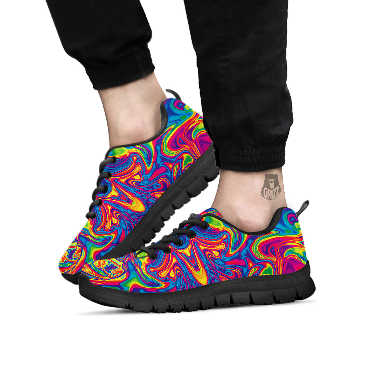 Acid Psychedelic Print Pattern Black Sneaker-grizzshop