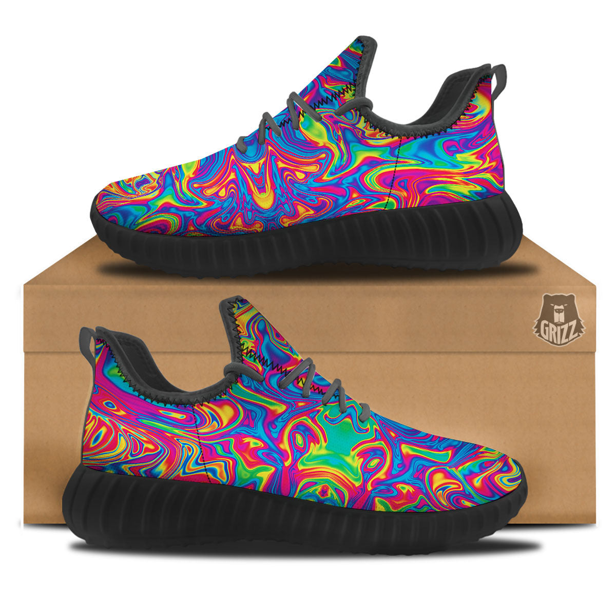 Acid Psychedelic Print Pattern Black Walking Shoes-grizzshop