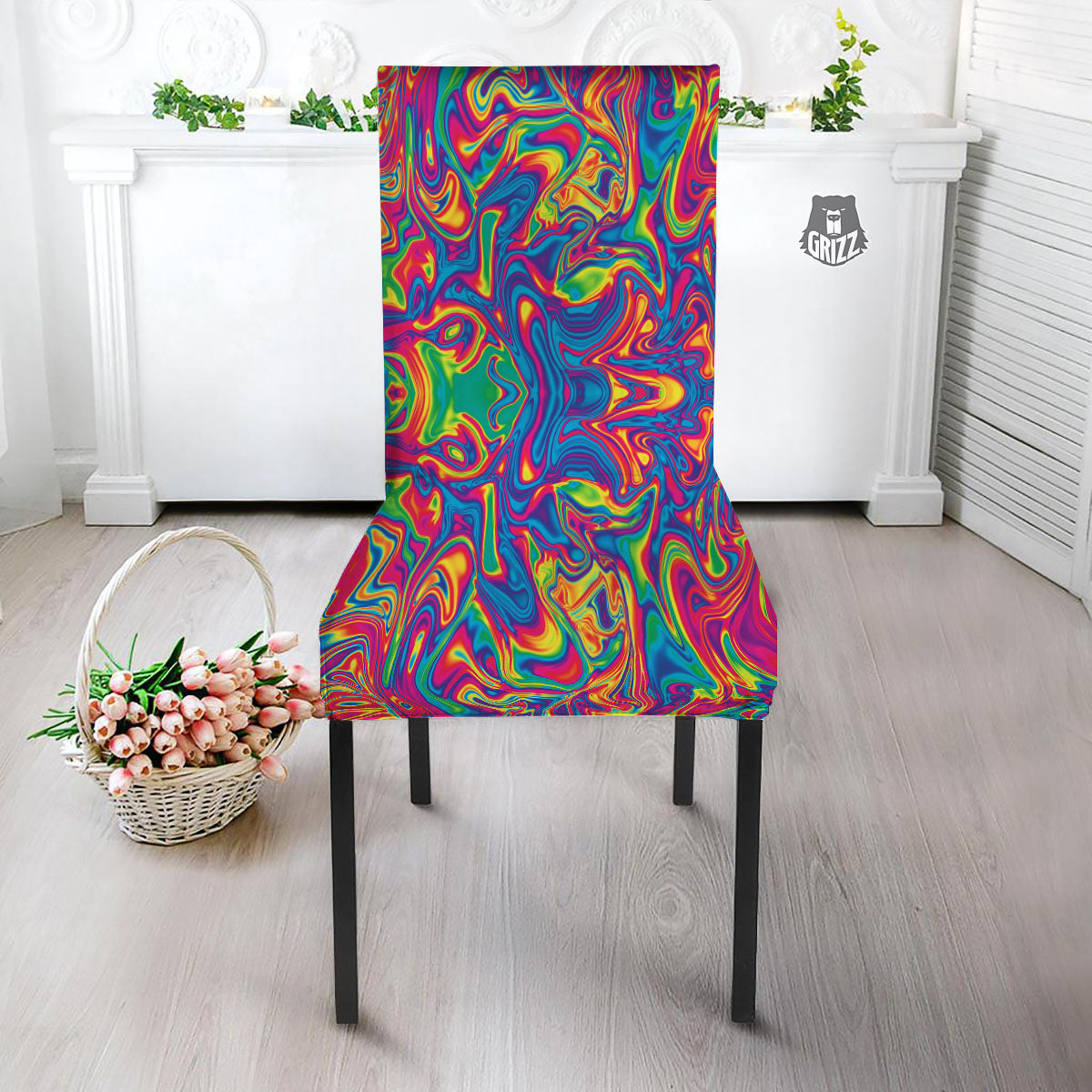 Acid Psychedelic Print Pattern Dining Chair Slipcover-grizzshop