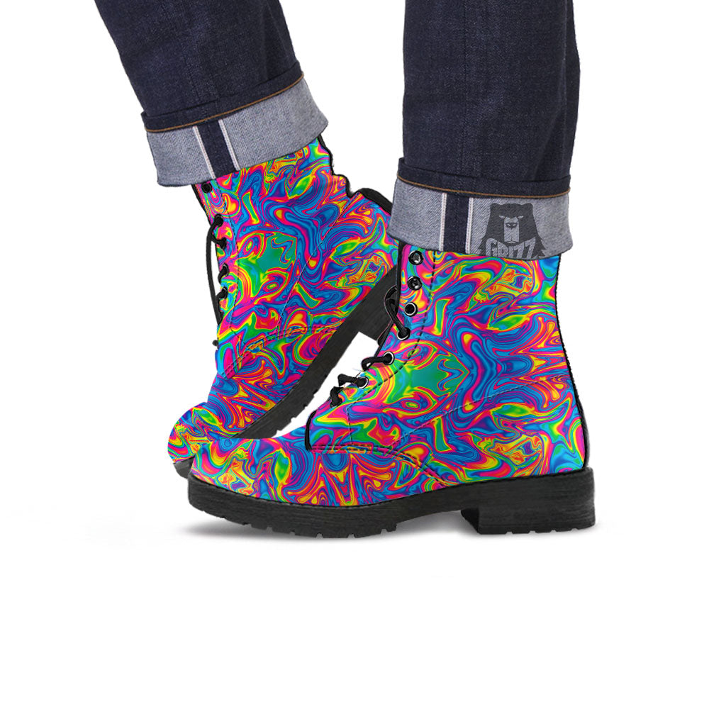 Acid Psychedelic Print Pattern Leather Boots-grizzshop