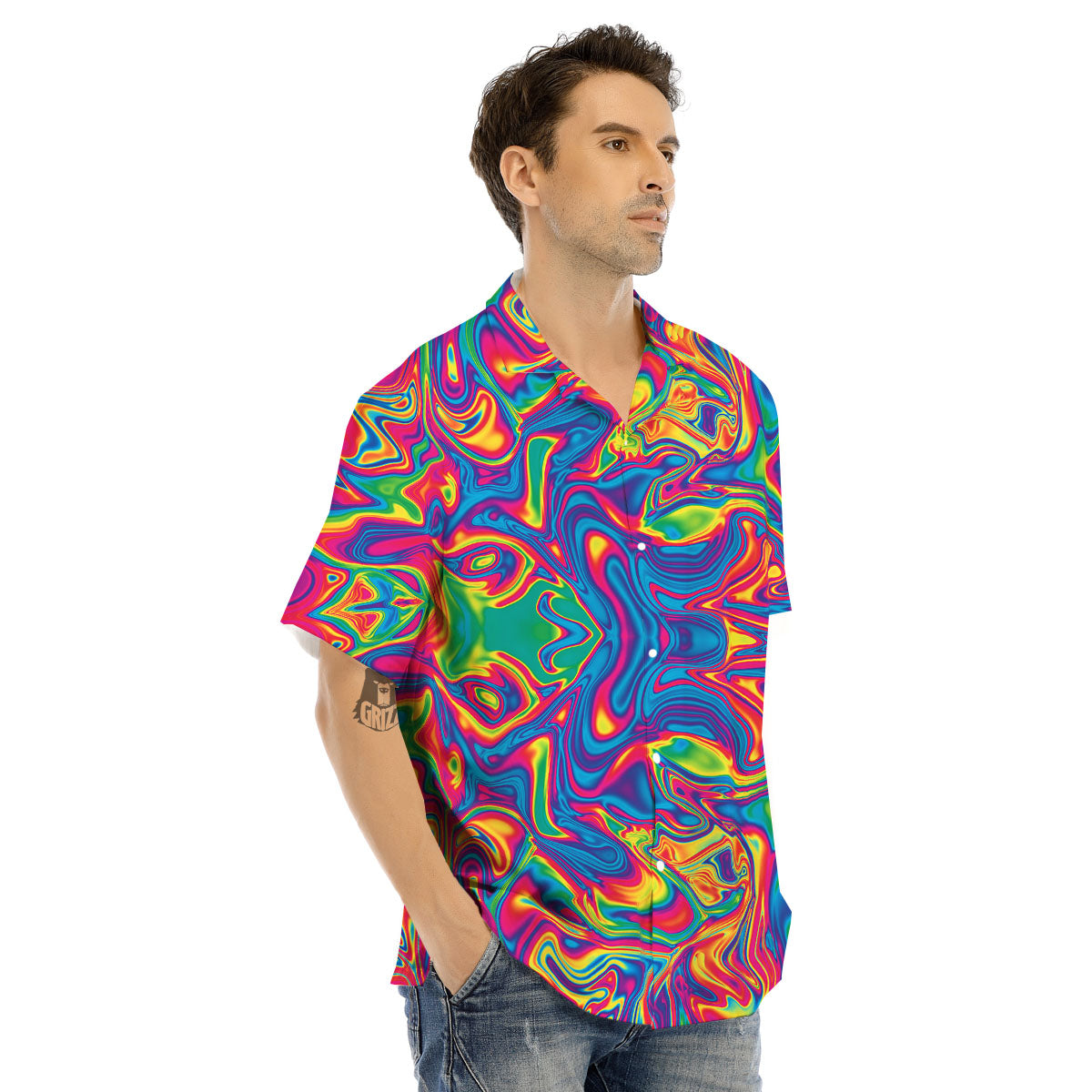 Acid Psychedelic Print Pattern Men's Hawaiian Shirt-grizzshop