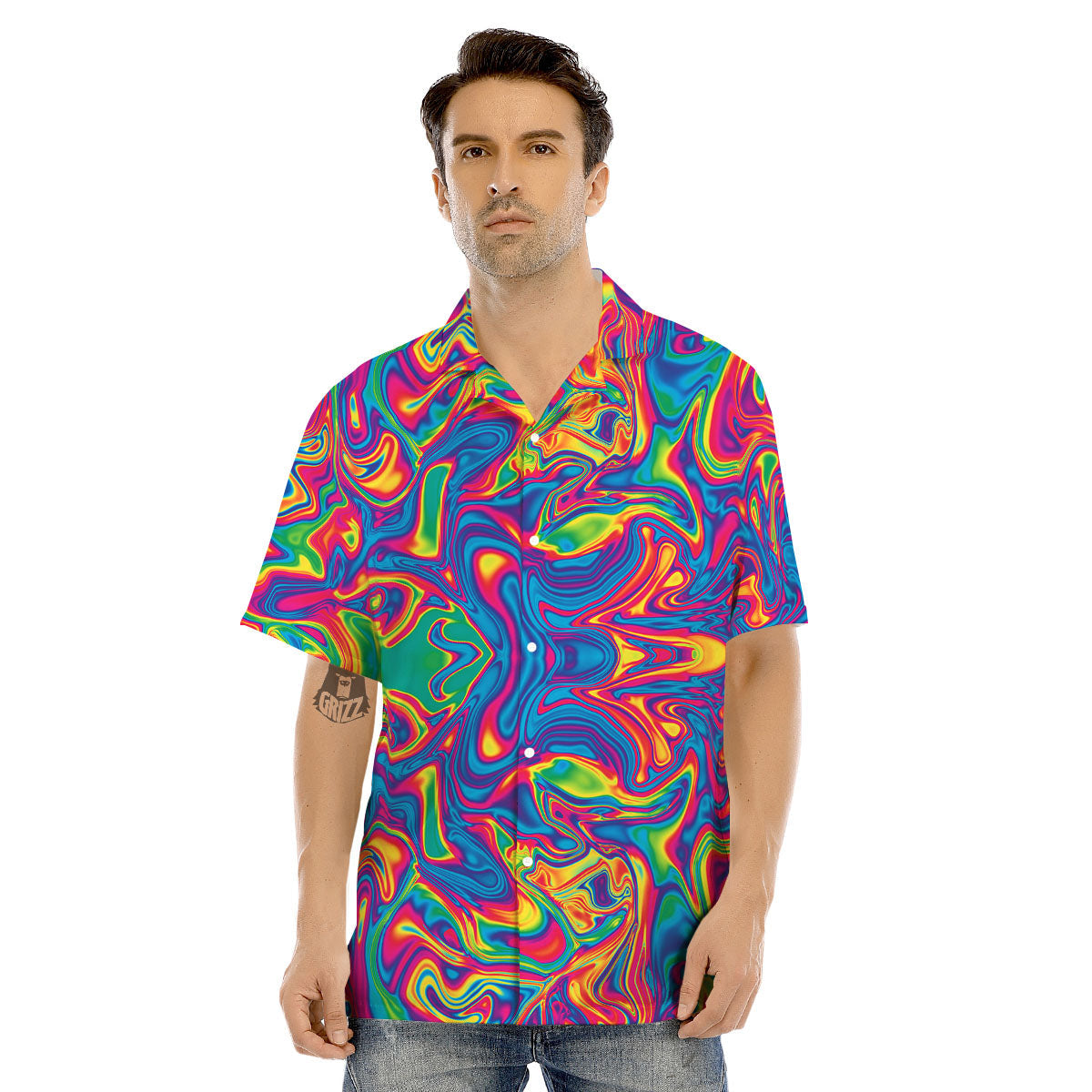 Acid Psychedelic Print Pattern Men's Hawaiian Shirt-grizzshop