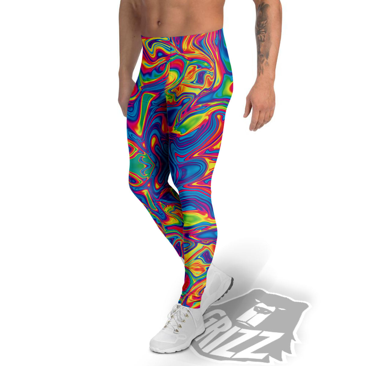 Acid Psychedelic Print Pattern Men's Leggings-grizzshop