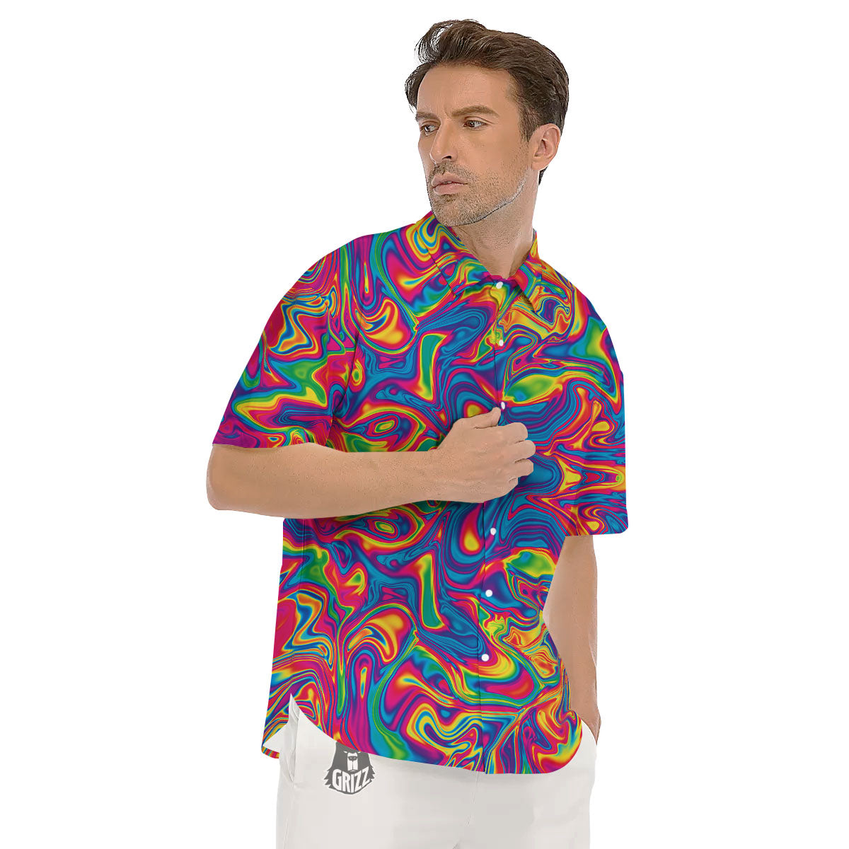 Acid Psychedelic Print Pattern Men's Short Sleeve Shirts-grizzshop