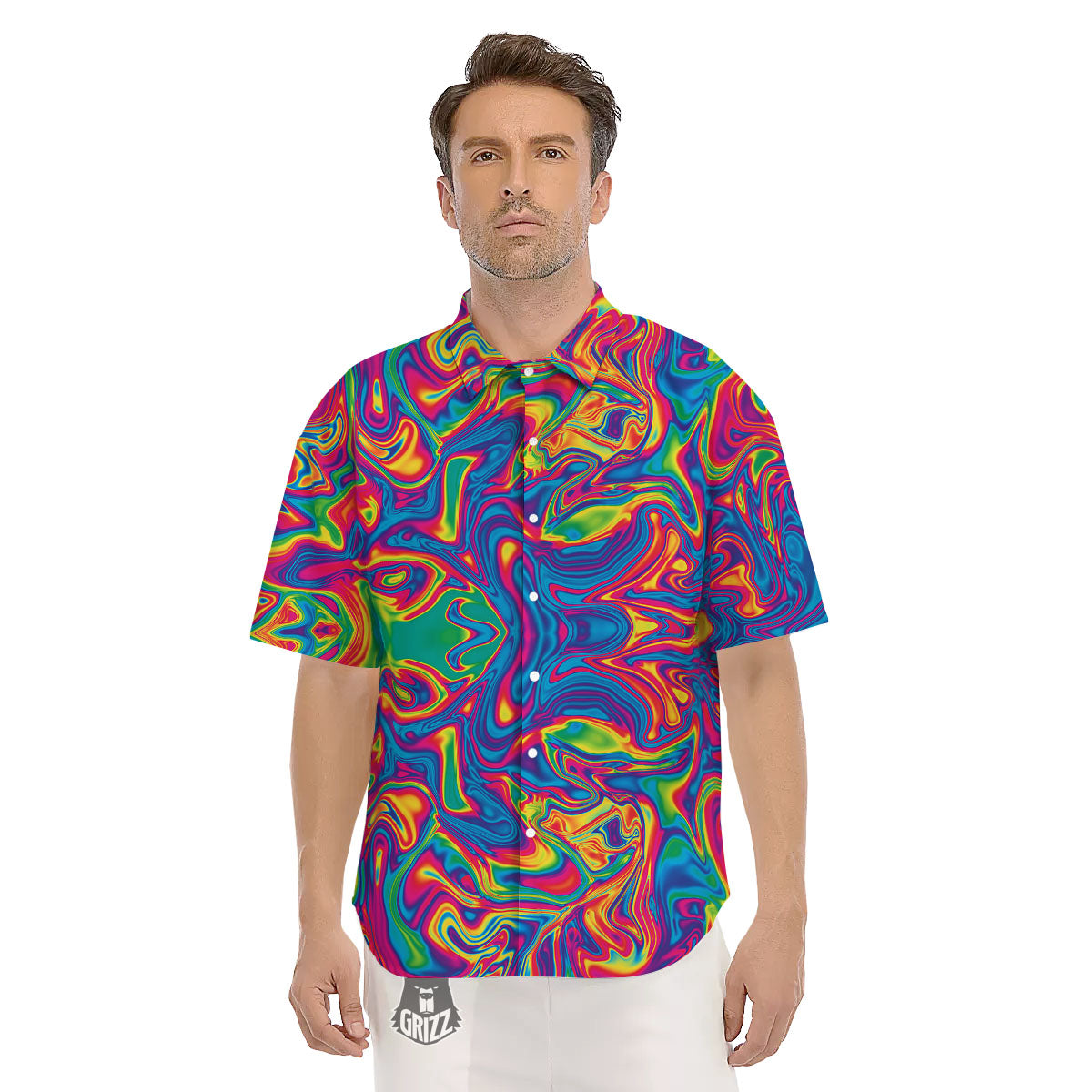 Acid Psychedelic Print Pattern Men's Short Sleeve Shirts-grizzshop