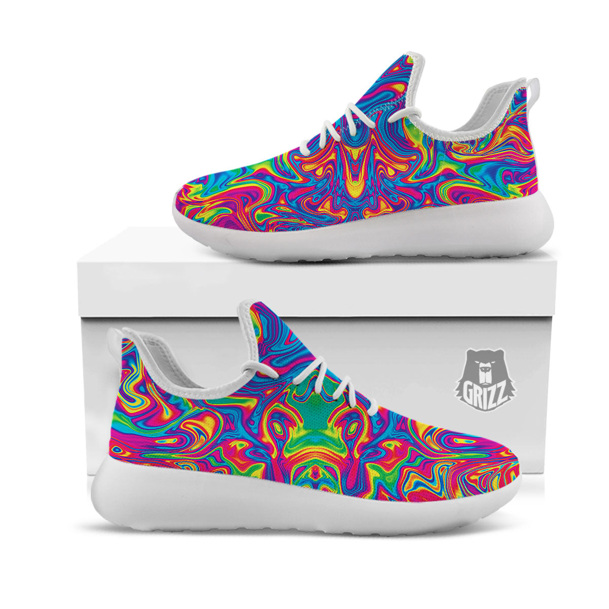 Acid Psychedelic Print Pattern White Athletic Shoes-grizzshop