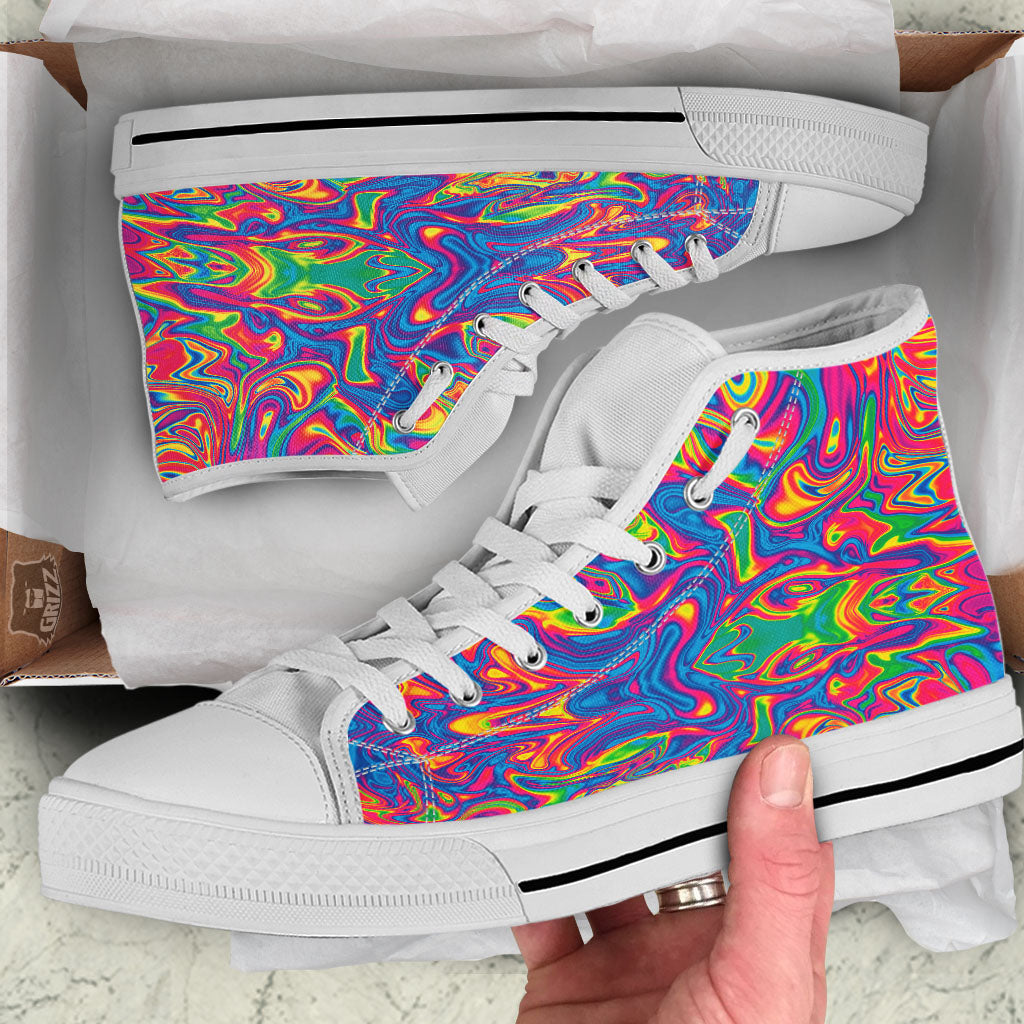 Acid Psychedelic Print Pattern White High Top Shoes-grizzshop