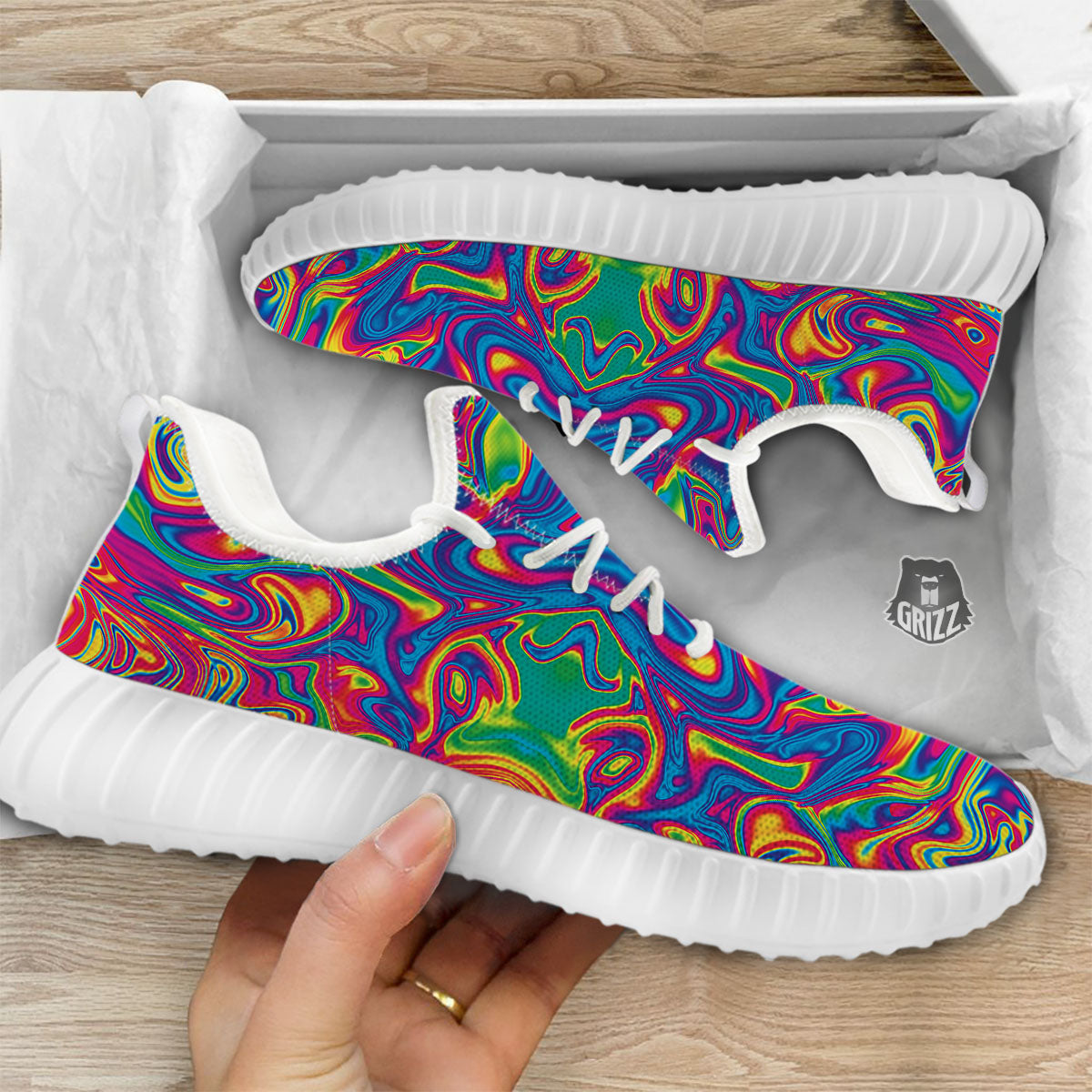 Acid Psychedelic Print Pattern White Walking Shoes-grizzshop