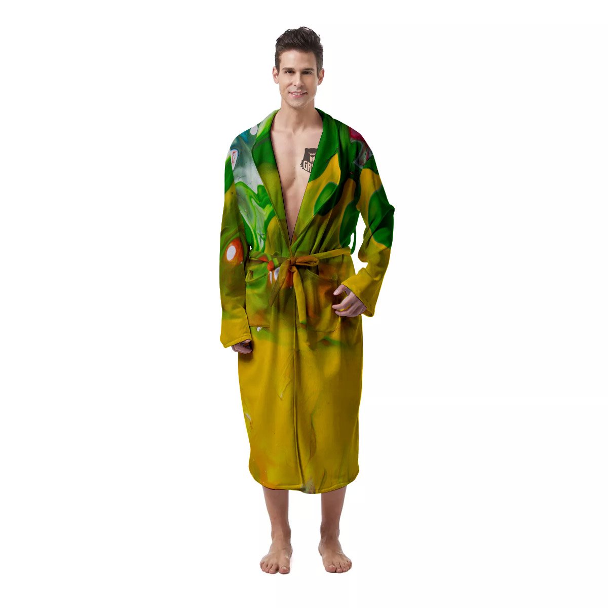 Acid Melt Yellow And Green Print Men's Robe-grizzshop