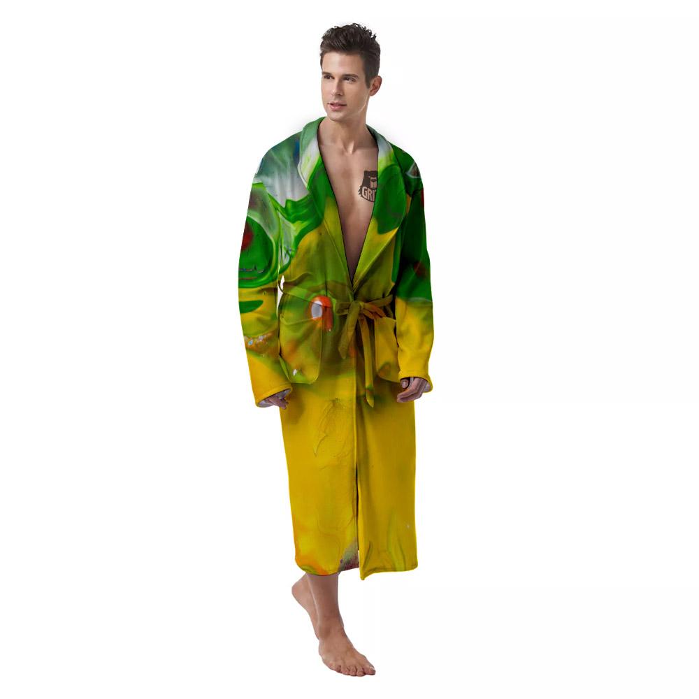Acid Melt Yellow And Green Print Men's Robe-grizzshop