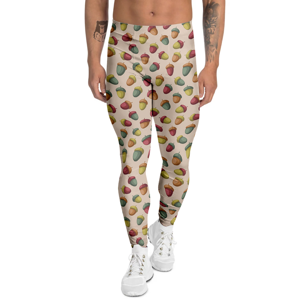 Acorn Beige Color Print Pattern Men's Leggings-grizzshop