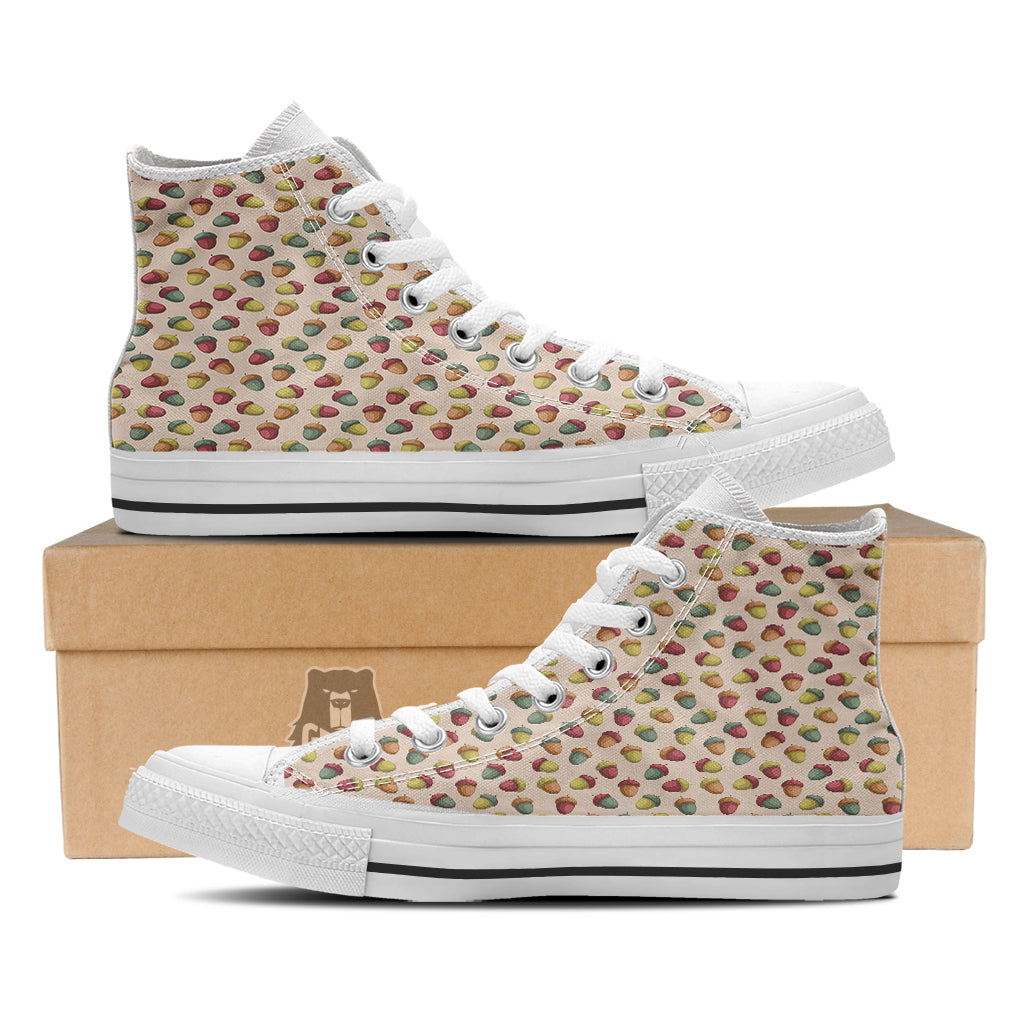 Acorn Beige Color Print Pattern White High Top Shoes-grizzshop