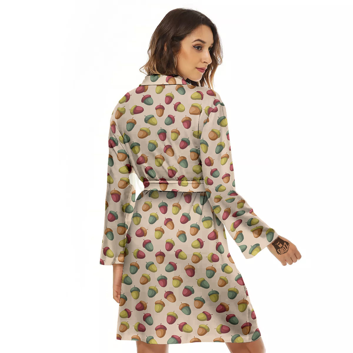 Acorn Beige Color Print Pattern Women's Robe-grizzshop