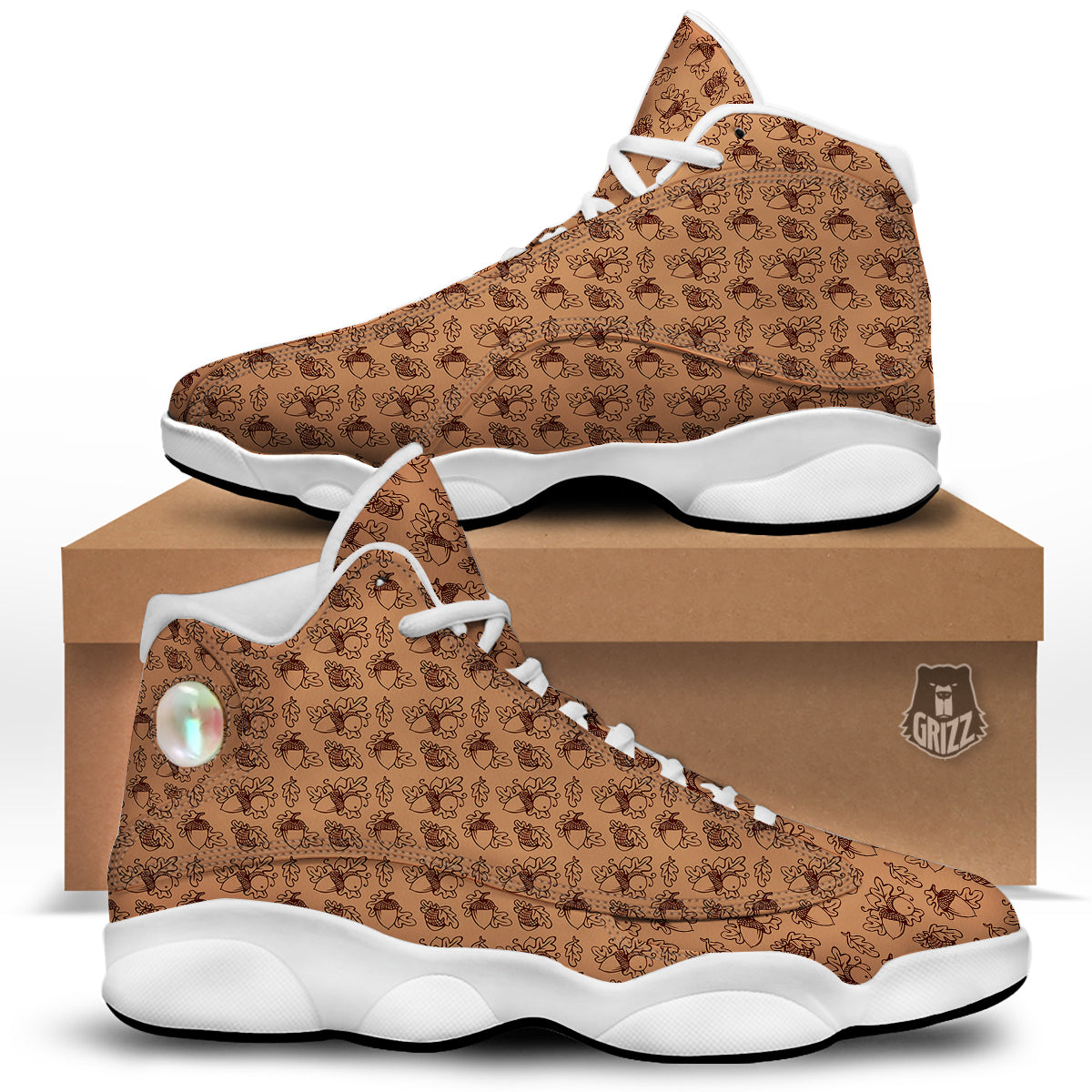 Acorn Drawing Print Pattern White Basketball Shoes-grizzshop