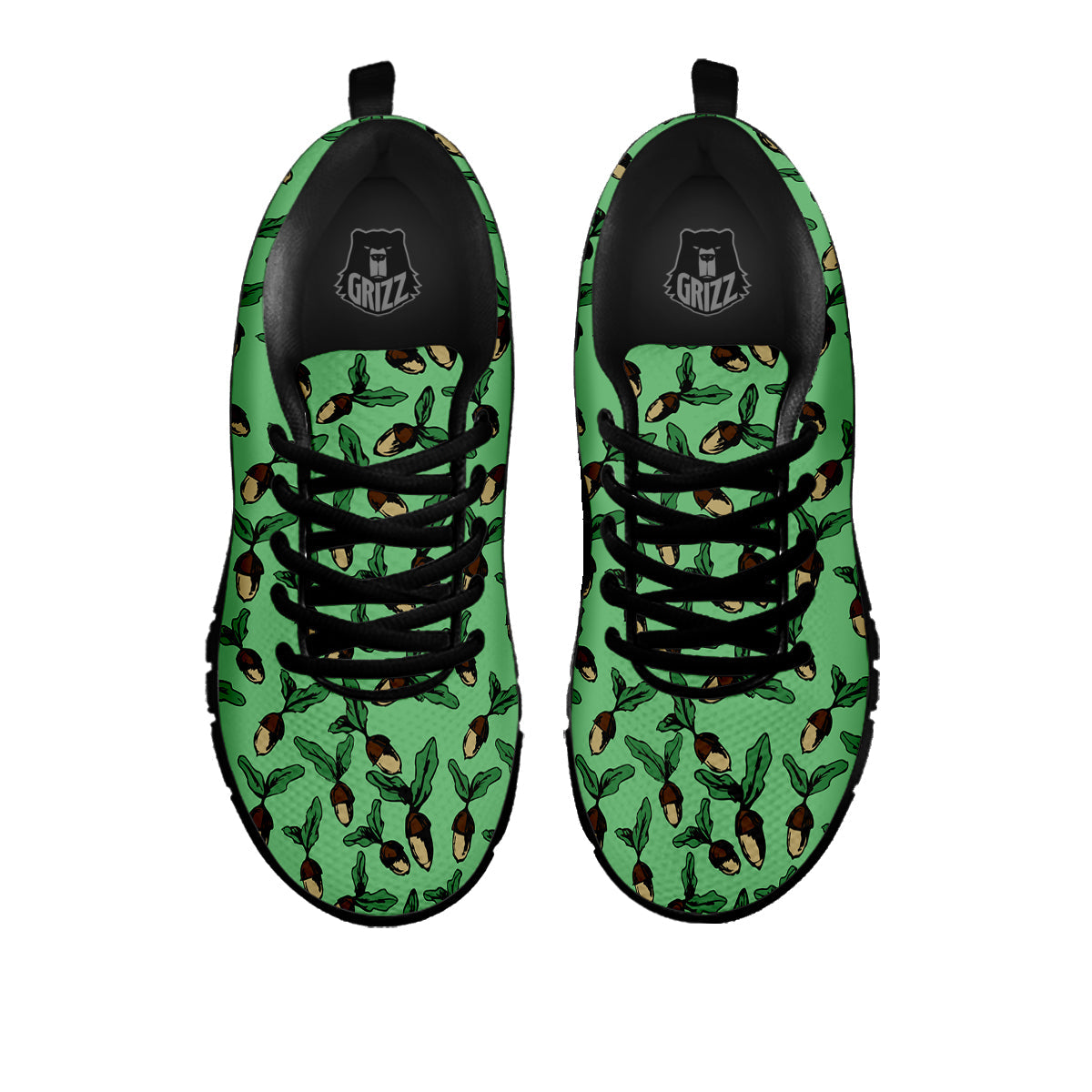Acorn Green Print Pattern Black Sneaker-grizzshop
