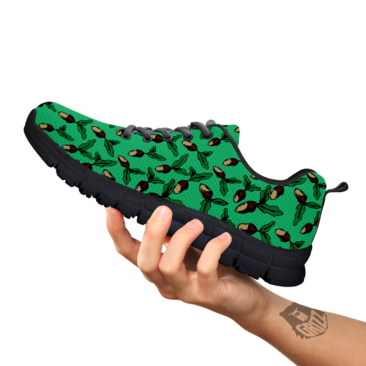 Acorn Green Print Pattern Black Sneaker-grizzshop