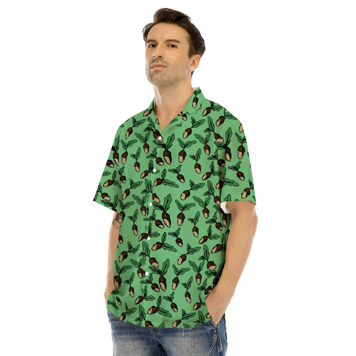 Acorn Green Print Pattern Men's Hawaiian Shirt-grizzshop
