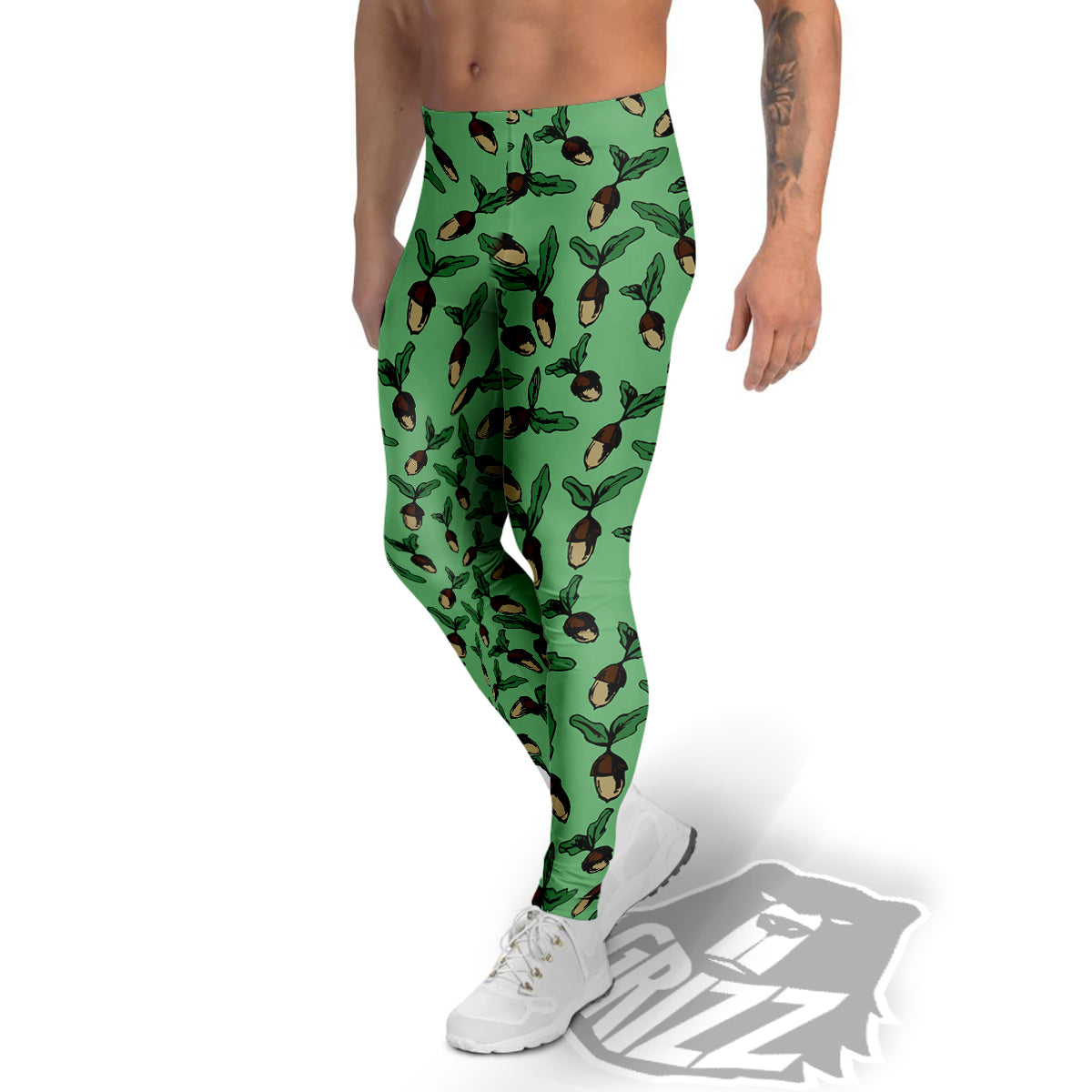 Acorn Green Print Pattern Men's Leggings-grizzshop