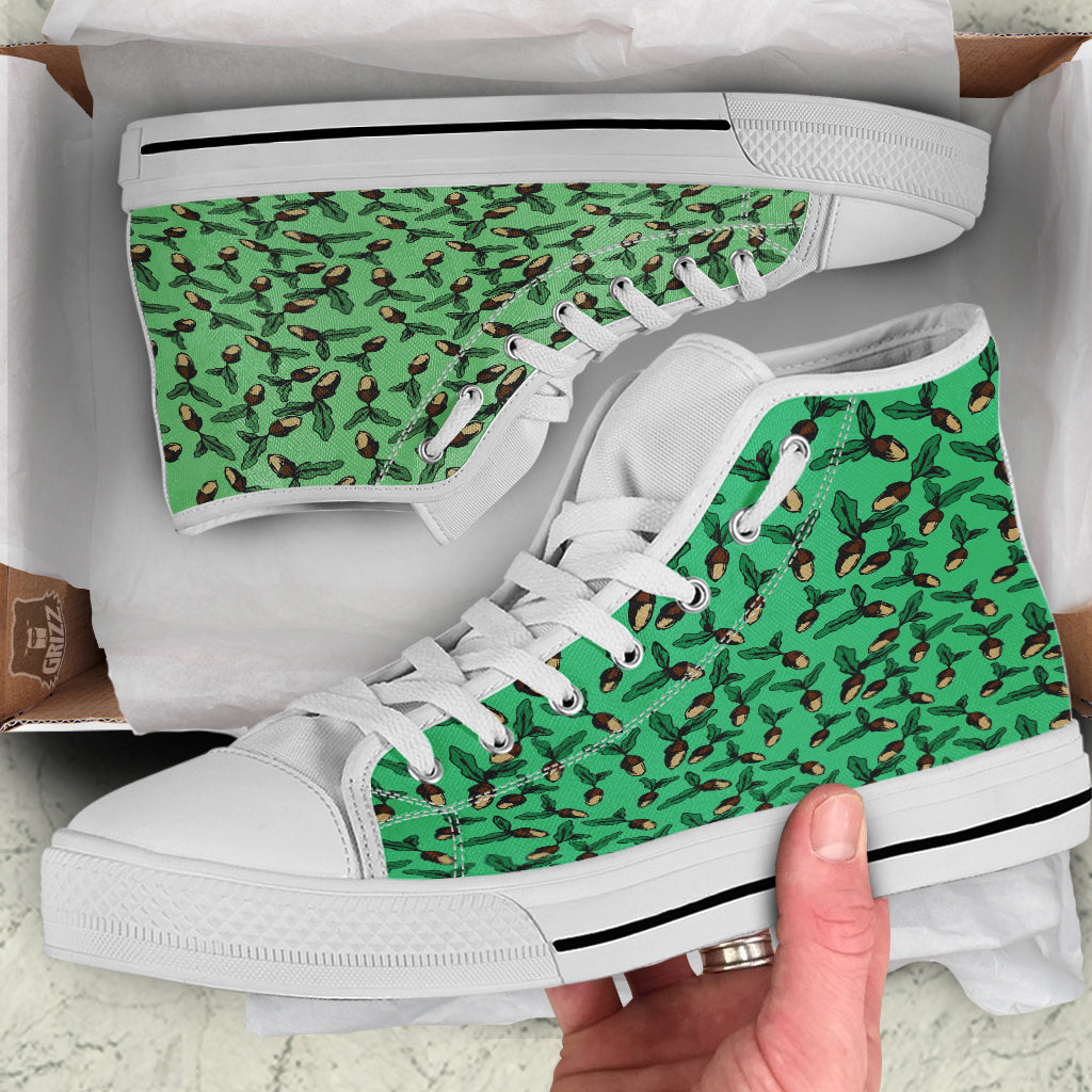 Acorn Green Print Pattern White High Top Shoes-grizzshop