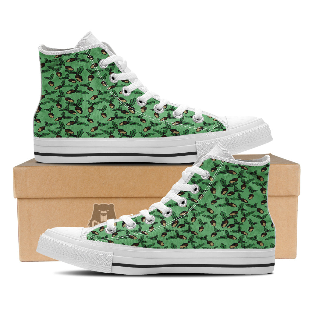 Acorn Green Print Pattern White High Top Shoes-grizzshop