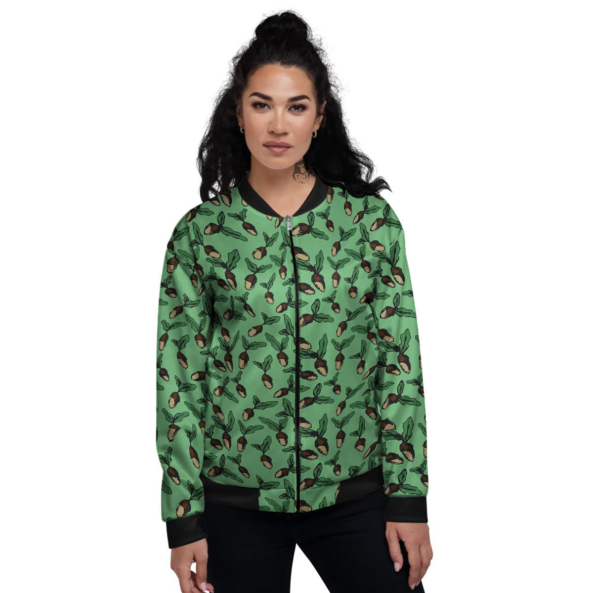 Acorn Green Print Pattern Women's Bomber Jacket-grizzshop