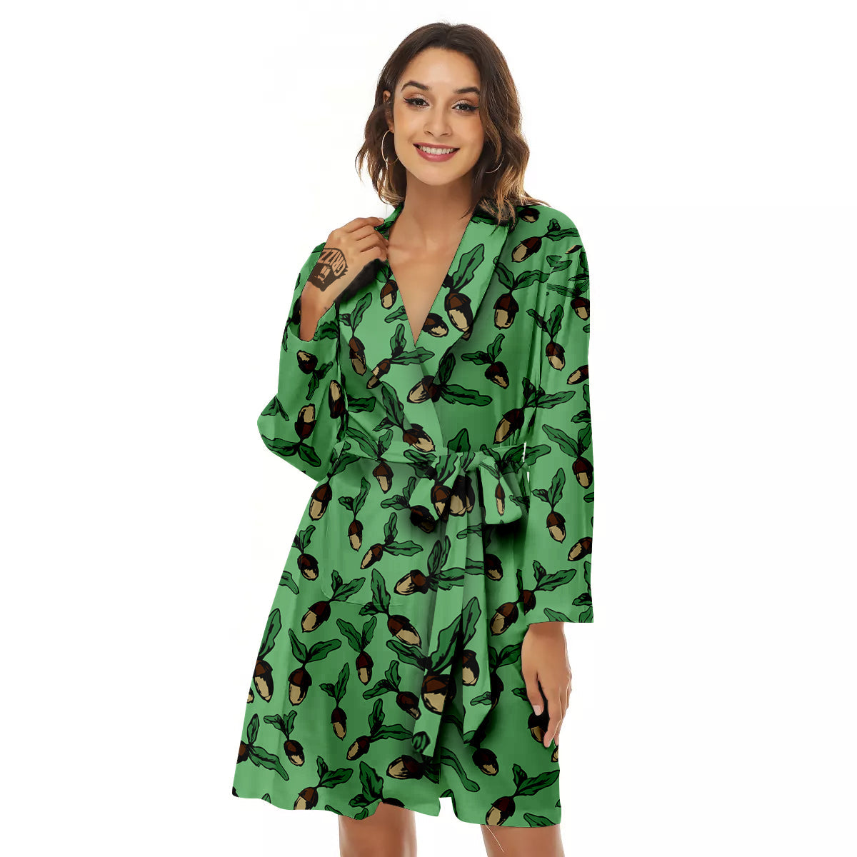 Acorn Green Print Pattern Women's Robe-grizzshop