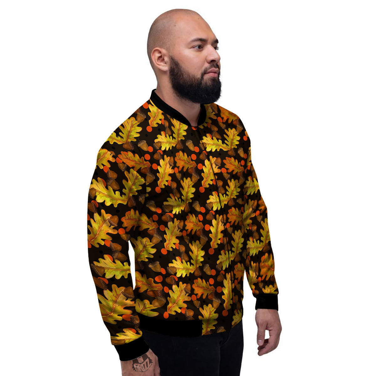 Acorn Leaf Print Pattern Men's Bomber Jacket-grizzshop