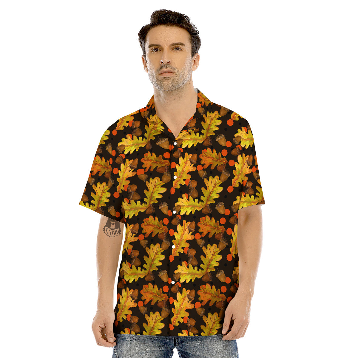 Acorn Leaf Print Pattern Men's Hawaiian Shirt-grizzshop